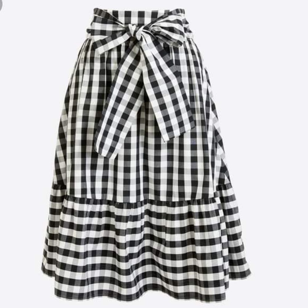 J. Crew Black White Gingham Plaid Bow Skirt 6